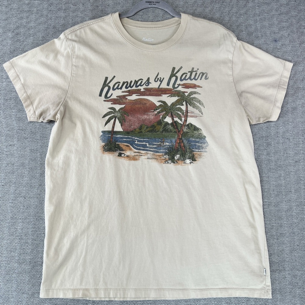 KANVAS BY KATIN Palm Tree Hawaii Surf Men Cream T-shirt XL organic Cotton